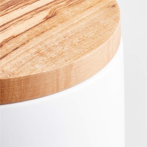 Boîte à café vintage en céramique avec couvercle en bois et cuillère incluse, pot de conservation hermétique, garde-frais, organisateur de comptoir de cuisine - Product Image 4