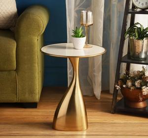 Modern <b>Marble</b> <b>Top</b> <b>Console</b> <b>Table</b> with Brass Pedestal Base Contemporary Living Room Accent Furniture - Product Image 1