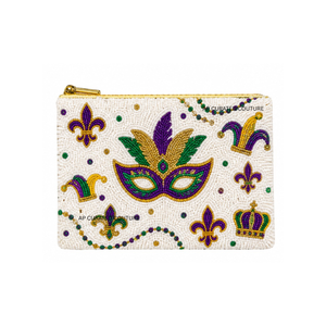 Porte-monnaie à fermeture éclair en perles fait main pour le Mardi Gras, avec motif de lettres violettes, vertes et jaunes, portefeuille à perles personnalisé, pochettes à monnaie - Product Image 6