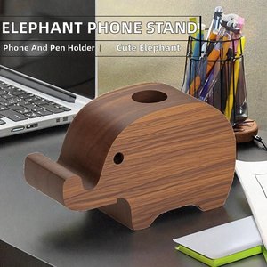 2-in-1 Modern Wooden Elephant Ornament Phone Stand Pen Holder <b>Small</b> Bamboo Calendar Office Organizer Desktop Decorative Item - Product Image 5