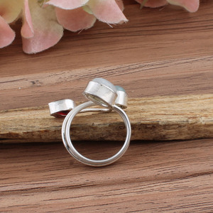 Handmade Natural Rainbow Moonstone <b>Garnet</b> Bezel Setting Classic 925 Sterling <b>Silver</b> Gemstone Jewelry Artisan Hammered Statement - Product Image 2