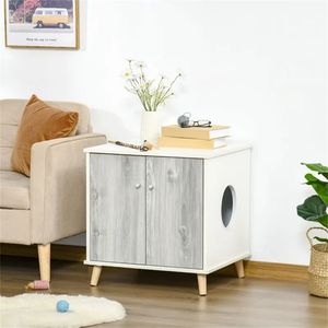 Lettiera per Gatti in Legno Bianco da 23,5 Pollici, Tavolino d'Appoggio per la Pulizia degli Animali Domestici - Product Image 1