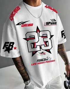 Camiseta Personalizada con Logotipo, Estilo Urbano para Hombre, Hombros Caídos, Diseño Vintage de Carreras, Tejido de Algodón Orgánico, Gráfico con Letras - Product Image 2