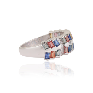 Hot Selling 925 Sterling <b>Silver</b> Double Row Geometric Design Multi Sapphire & Diamond Half Eternity <b>Band</b> <b>Ring</b> - Product Image 5