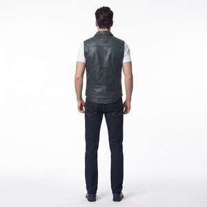 Gilet utilitaire en cuir véritable pour homme avec rembourrage en polyester, veste sans manches multi-poches - Product Image 2