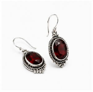 Red Garnet <b>Silver</b> <b>Earrings</b>, Sterling <b>Silver</b> Oval Garnet Dangle <b>Earrings</b>, Vintage Boho Gemstone Jewelry, Statement Gift for Her - Product Image 3