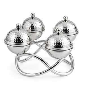 Cuencos para servir de acero inoxidable martillado con tapas y soporte |   Elegantes Tazones para Dátiles, Chocolate, Nueces, Dulces, Bocadillos y Frutos Secos - Product Image 1
