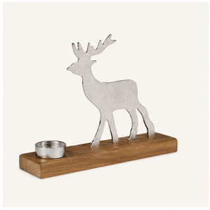 Moderno Portavelas de Metal con Forma de Reno y Base de Madera de Mango Natural, Plateado, Decoración Rústica Navideña para Mesa, Venta al por Mayor - Product Image 4