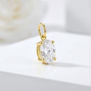 Pendentif solitaire en diamant de laboratoire, or massif 10K 14K 18K plaqué rhodium, sertissage griffe, VS1, 1-2 carats, taille ovale, luxe, IGI, pour femme - Product Image 4