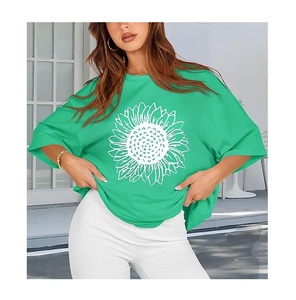 Nouveau design T-shirt décontracté pour femme imprimé numériquement 100 % coton à manches mi-longues, grande taille, épaules tombantes, confortable, fabriqué au Bangladesh - Product Image 3