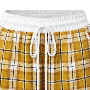 Pantalones de Salón Anchos de Franela a Cuadros Amarillos y Negros para Mujer, Transpirables, con Cintura Elástica, Cordón Ajustable y Bolsillos Laterales, Ajuste Holgado Casual - Product Image 5