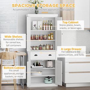 Moderno Armadio Dispensa da Cucina Indipendente con 4 Ante e 6 Ripiani - Bianco, Mobili per la Casa, Ante in MDF e Truciolato - Product Image 4