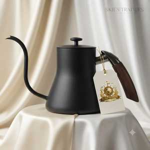 Matte Black Gooseneck Pour Over Coffee <b>Kettle</b> With <b>Wood</b> Grain Handle Drip Tea Pot - Product Image 1