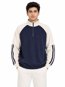 Sudadera deportiva prémium para hombre con cremallera de un cuarto, diseño de bloques de color, manga larga y cuello alto simulado - Product Image 1