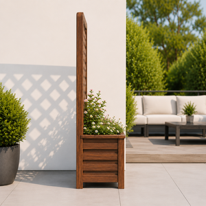 Jardinera de madera con celosía y pantalla de privacidad para patio exterior, macetero elevado decorativo para jardín, soporte para plantas marrón - Product Image 6