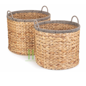 Rustic Seagrass Water Hyacinth Rectangle Handwoven <b>Storage</b> <b>Basket</b> Handle Bohemian Style Eco-Friendly Folding 10-20L <b>Large</b> - Product Image 5
