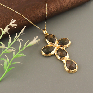 Pear Cut 18K Gold Plated Punk Style Pendant Natural Elegant Labradorite Teardrop Shape Brass <b>Chain</b> Wholesale Luxury Necklace - Product Image 5