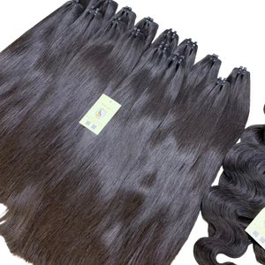 Extensions de cheveux naturels vietnamiens bruts de haute qualité, noirs, ondulés et lisses, double trame, tissées à la machine, directement de l'usine - Product Image 1