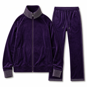 Ensemble de survêtement unisexe bleu à manches longues avec fermeture éclair, col montant, style sportif, respirant, en polyester, tenue de jogging pour l'automne - Product Image 5