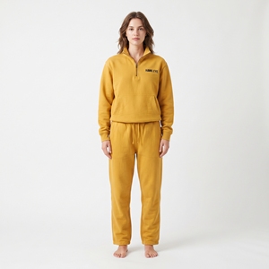 Ensemble de survêtement jaune moutarde pour femme, couleur unie, manches longues, pantalon de survêtement décontracté, tenue deux pièces assortie - Product Image 5