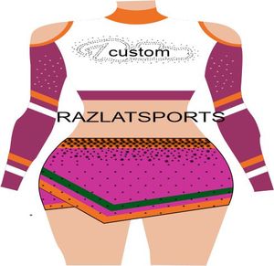 Costume de danse de cheerleading pour adulte, imprimé, avec strass scintillants, uniformes de cheerleading, patchwork métallique, robe de cheerleading à manches longues, jupe - Product Image 2