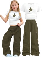 Nuevo Conjunto de Dos Piezas Personalizado en Color, Estrella de Cinco Puntas, Estilo Europeo, Camiseta de Manga Larga Ajustada Informal para Niñas