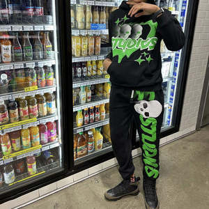 Conjunto de Sudadera con Capucha y Pantalones Deportivos Personalizados para Hombre, de Algodón, con Estampado de Esqueleto y Efecto Puff, de Dos Piezas - Product Image 5