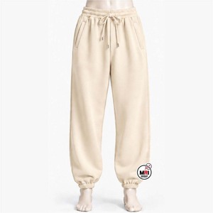 Pantalon Harem Beige Homme Taille Élastique Cordon de Serrage Poches Latérales Coton Tricoté Logo Personnalisé Respirant Mi-Épais Décontracté Automne - Product Image 1