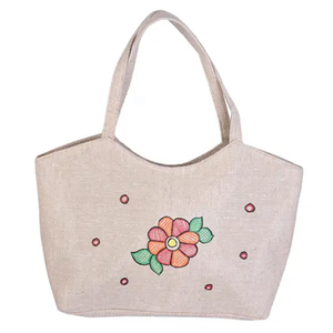 กระเป๋าถือช้อปปิ้งผ้าป่านปอกระเจาพร้อมที่จับยาวพิมพ์ลายตัวอักษรกระเป๋าด้านในราคาที่แสดง - Product Image 3