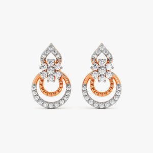 ต่างหูทรงหยดน้ำคู่ประดับเพชรรูปดอกไม้สีโรสโกลด์ - Product Image 1