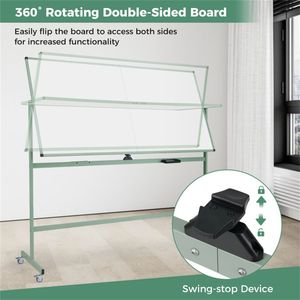 Lavagna Magnetica Girevole a 360 Gradi a Doppia Faccia 182,88 x 91,44 cm, Lavagna Mobile Cancellabile a Secco con Ruote e Superficie per la Scrittura - Product Image 5