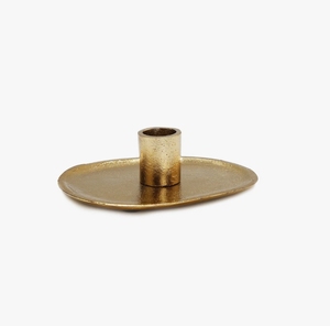 Plateau porte-bougie conique en métal doré - Support de bougie ovale moderne pour décoration de table, centre de table de mariage - Product Image 1
