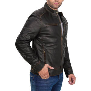 Veste en cuir décontractée pour homme avec capuche, col roulé, logo sur le devant - Haute qualité, mode outdoor - Product Image 4