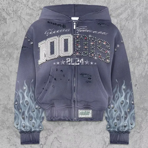Sudadera con Capucha Personalizada para Hombre, Estilo Francés, con Pedrería Brillante, Estilo Urbano, Ecológica, Antiencogimiento, 100% Algodón, para Invierno - Product Image 1