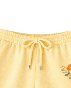 Ensemble décontracté deux pièces pour femme : débardeur court côtelé et short à cordon de serrage, broderie florale jaune douce – Fabricant - Product Image 4