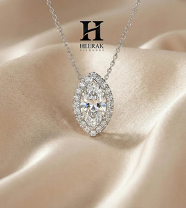 Pendentif en forme de marquise avec cluster de diamants en or blanc 14 carats, collier en diamant cultivé en laboratoire certifié IGI pour femmes, bijoux fins - Product Image 2