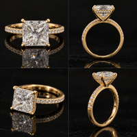Bague de fiançailles de luxe 2 carats IGI en diamant de laboratoire taille princesse pour femme, avec halo caché et pavé, en or massif 14 carats, pour mariage et soirée