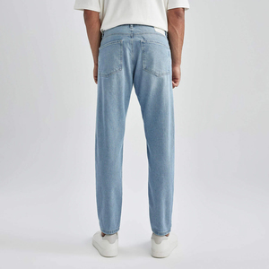 Hot Sale Stonewashed Denim <b>Jeans</b> for Young Men High Street Style Light Blue RegularSlim Fit <b>Elastic</b> Cotton Pant - Product Image 4