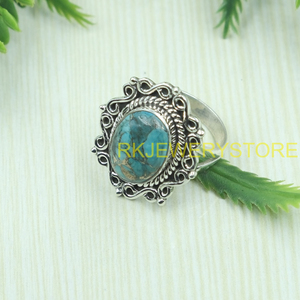 Natural Blue Copper Turquoise <b>Ring</b> 925 Sterling Silver Handmade Vintage Statement Jewelry Boho Gift for Her Anniversary gift <b>men</b> - Product Image 6