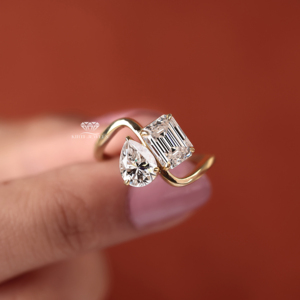 Toi Et Moi Emerald Pear Cut Lab Grown Diamond 14K Gold Minimalist Engagement <b>Ring</b> 2.50 CT IGI Certified Anniversary Gift for Her - Product Image 6