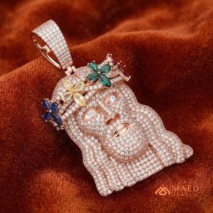 Collier pendentif en or rose plaqué moissanite, motif visage de roi, bijoux de mode pour hommes et femmes, pendentif style couronne florale New York City - Product Image 2