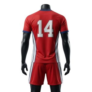 ชุดเสื้อและกางเกงขาสั้นสำหรับเล่นเน็ตบอลชาย สีแดงขาว ลายพิมพ์แบบซับลิเมชั่น ผลิตจากโพลีเอสเตอร์ ชุดกีฬาแถบข้างลายทาง เหมาะสำหรับการฝึกซ้อมและการแข่งขัน - Product Image 2