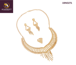 Ensemble de collier en laiton plaqué or 24 carats avec chaîne à maillons, ensemble de bijoux complet - Product Image 2