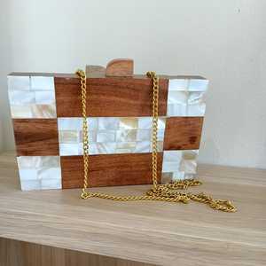 Bolso de mano de madera hecho a mano con incrustaciones de nácar, diseño geométrico, recuerdo de boda, regalo, bolso de noche, bolso de lujo para mujer, bolso de moda. - Product Image 6