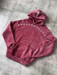 Pull à capuche surdimensionné pour homme, effet délavé, avec patch brodé 3D personnalisé, motif soleil délavé, en polaire matelassée, style vintage, vente en gros - Product Image 2