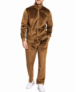 Men Velvet Tracksuit 2 Piece Set Full Zip <b>Jacket</b> Long Sleeve Solid Color Casual Wear Autumn Style Stand Collar Pants - Product Image 1
