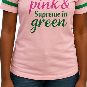 Camiseta de Manga Corta con Cuello en V, Color Rosa y Verde, Estilo Casual, Ropa Griega para Mujer, Cómoda, Marca Pretty in Pink Supreme - Product Image 5