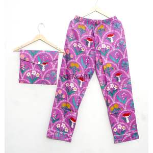 Ensemble de pyjama pour femme, imprimé floral, élégant et magnifique, fait main, 100% coton, taille élastique, manches longues, longueur complète - Product Image 5