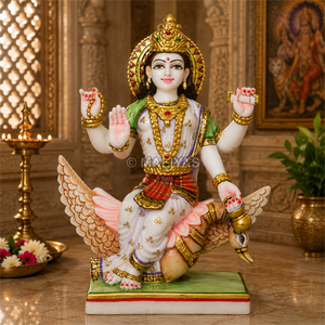 Premium Marble Brahmani Maa Statue | Handcrafted White Marble Brahmani Devi Murti on Hamsa | MALIYAS Jaipur - Product Image 1
