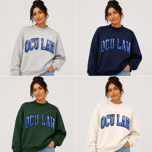 Sudadera Oversize de Cuello Redondo Color Crema para Mujer, con Estampado de Letras Azules OCU LAW, Corte Regular, Tejido de Algodón, Estilo Casual Urbano para Otoño - Product Image 5